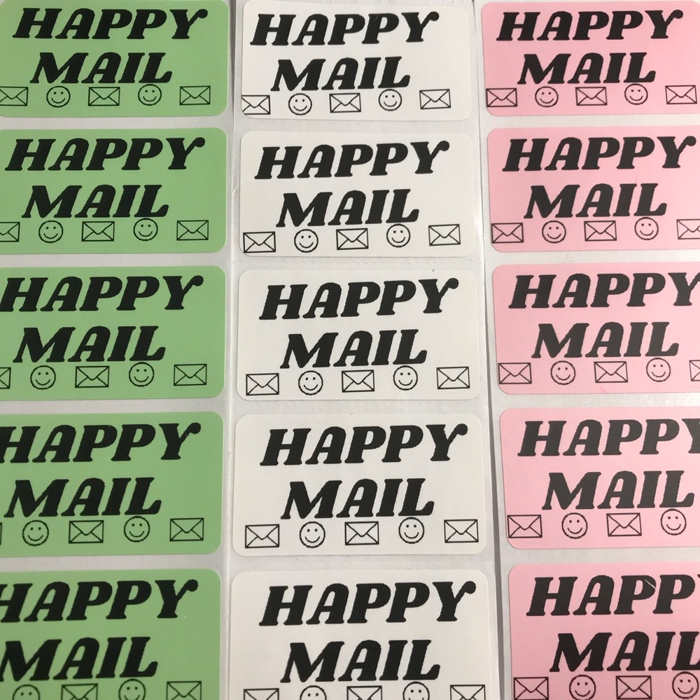 100 happy mail stickers size 2.25x1.25